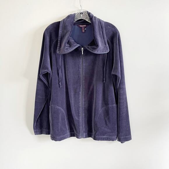 Long Tall Sally Navy Velour Zip Lounge Jacket - Picture 1 of 7